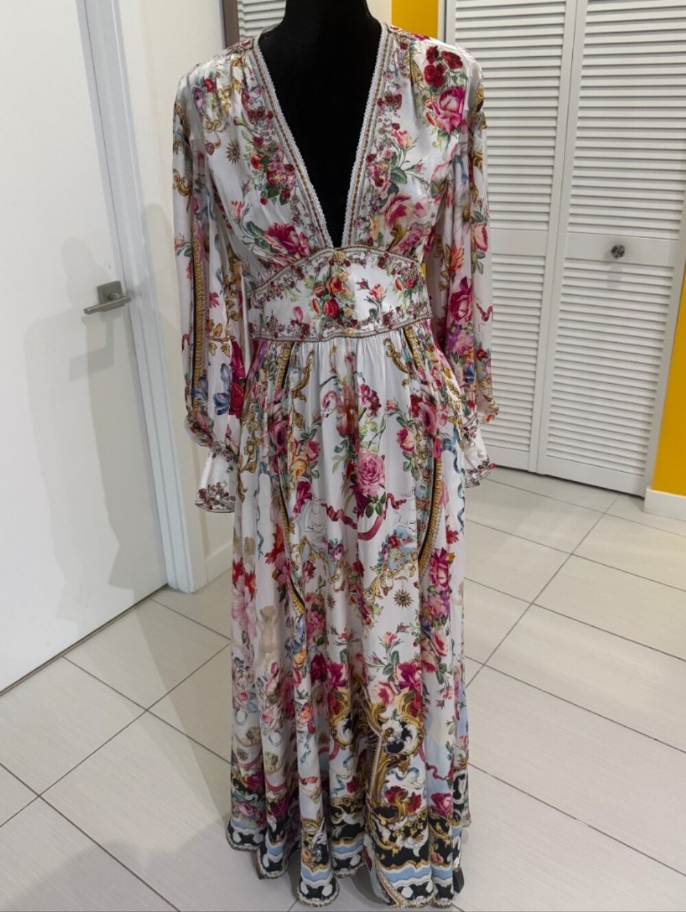 Camilla White Maxi Dress with Pink Floral Print